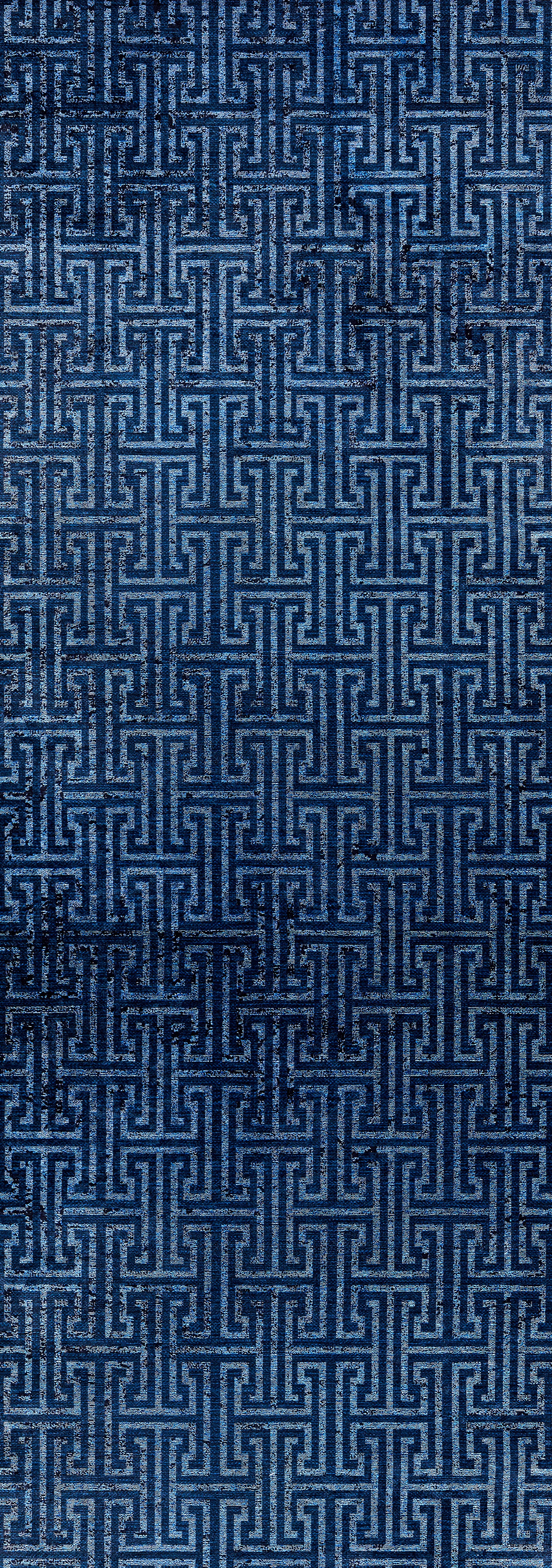 The Art Deco Elegance - Washable Rug - JR1224 features a blue geometric maze-like design with interlocking lines, creating an intricate and symmetrical look—ideal for high-traffic areas.