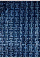 Art Deco Elegance - Washable Rug - JR1224 (Custom Size) features a geometric maze-like pattern in blue shades and is perfect for high-traffic areas, combining stylish design with durable softness for your space.