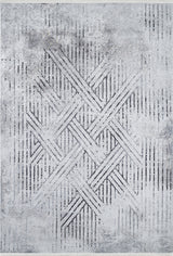 The Art Deco Empress - Washable Rug - JR1867 (Custom Size) features a modern geometric design with intersecting dark gray lines in diamond and star patterns on a light gray, soft, subtly gradient background—perfect for any contemporary space.