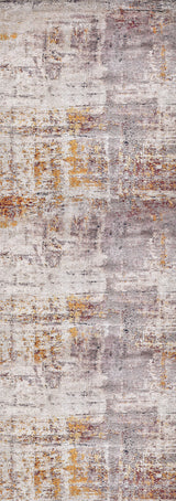The Artistic Abstraction - Washable Rug - JR775 features an allergy-friendly, textured surface with an abstract distressed pattern in gray, beige, gold, and rust tones, showcasing horizontal and vertical brushstroke designs.