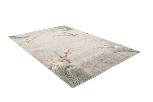 Bild 1 in Galerieansicht laden. The Ashwing Silence - Washable Rug - JR0048 features a light gray background with subtle green leaves, branches, and birds, offering a modern botanical touch and nature-inspired style to any space.