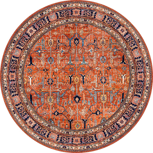 Bild 1 in Galerieansicht laden. The Aurelius Coral Washable Rug - LCC3005 (Custom Size) features an intricate Persian-inspired pattern in rich red-orange, blue, ivory, and black—ideal for allergy-sensitive homes and high-traffic areas with its decorative repeating border.