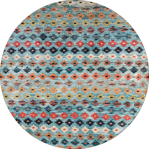Load image 1 in gallery view. The Aztec Ambience - Washable Rug - JR1086 is an oval-shaped, multicolor rug with rows of vibrant geometric patterns and a textured woven look—ideal for adding style to busy, high-traffic spaces.