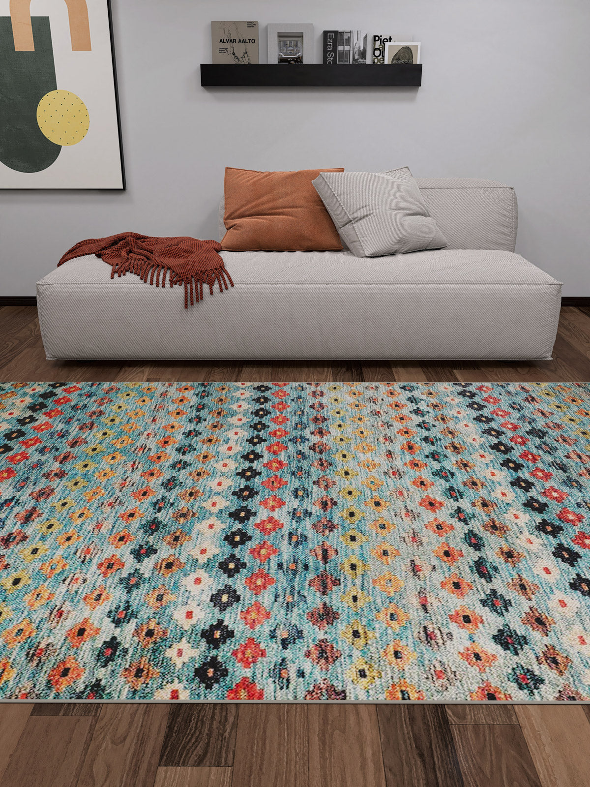 Aztec Ambience Ethnic Multicolor Washable Rug | JUSTRUG
