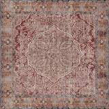 The Baroque Charm - Washable Rug (JRN1016) showcases a vintage-inspired Persian medallion in muted reds, tans, and creams, accented by elaborate floral motifs and a detailed border in coordinating earthy tones.