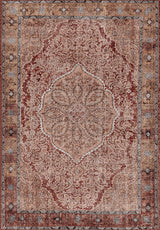 The Baroque Charm - Washable Rug - JRN1016 (Custom Size) is a vintage-inspired rectangular rug with an intricate beige, red, and brown floral pattern, a large central medallion, and a detailed decorative border.