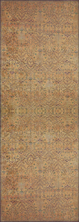 The Blossom Breeze - Washable Rug - JR1752 is a vintage-style orange rug with a faded gold background, showcasing an intricate floral and geometric pattern with flat weave, plus subtle green and purple accents for extra charm.