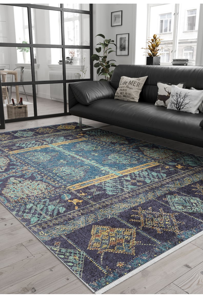Blossoming Bazaar Oriental Blue Washable Rug | JUSTRUG