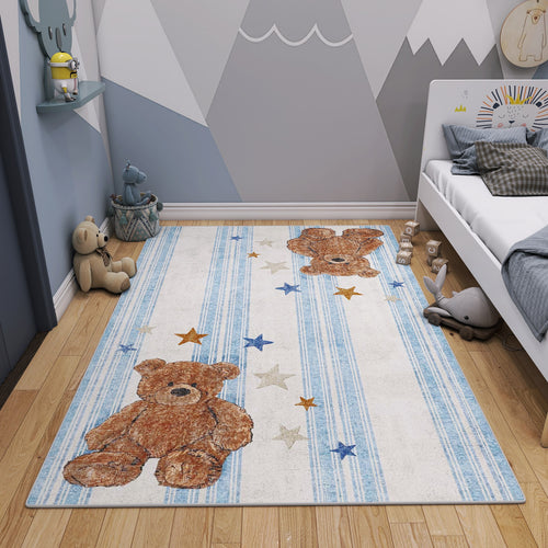 Load image 1 in gallery view. Blue Teddy Stars - Washable Kids Rug - JRN1105 (Custom Size)
