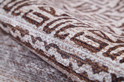 Load image 1 in gallery view. Close-up of the Bohemian Treasure - Washable Rug - JR1586 (Custom Size), showing its textured, brown geometric pattern on a beige background—perfect for high-traffic areas or allergy-sensitive spaces.