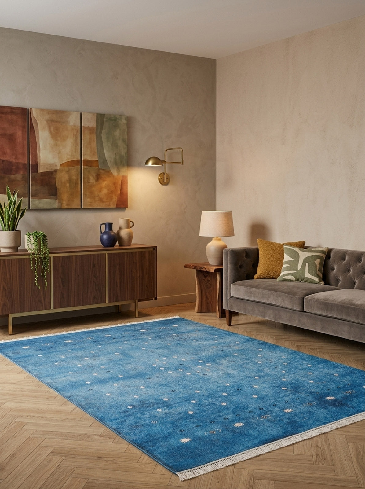 Bohemian Whirlwind Bohemian Blue Washable Rug | JUSTRUG