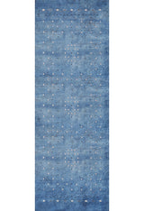 The Bohemian Whirlwind - Washable Rug - JR1989 (Outlet) US is a rectangular blue flat weave rug with a subtle gradient and rows of small white and light pink dots in geometric patterns.