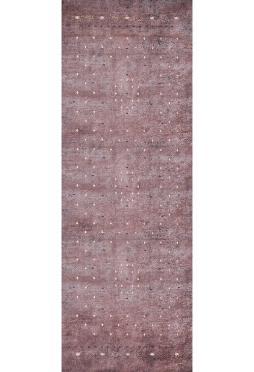 Load image 1 in gallery view. The Boho Magic - Washable Rug - JR1993 features a rectangular, washable design with a faded purple and mauve background, accented by white and gray dots plus geometric shapes—perfect for allergy-sensitive homes.