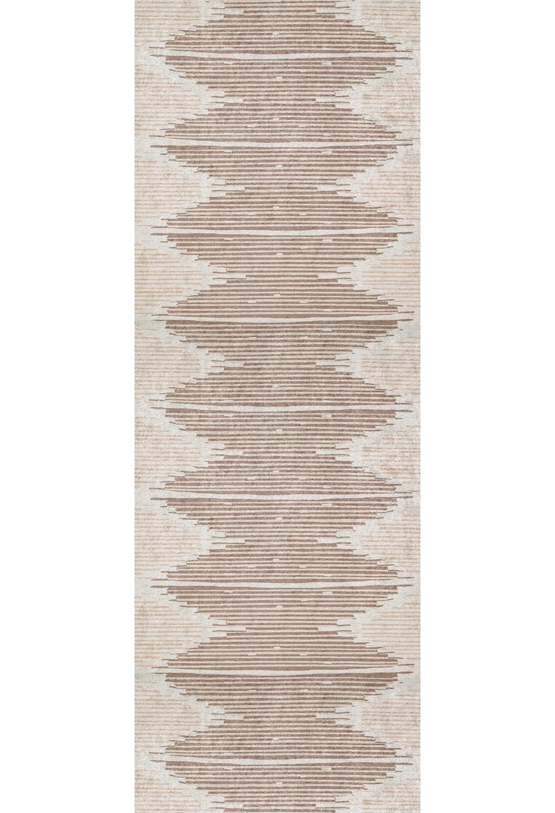 Boho Paradise - Washable Rug - JR2004: A flatweave rug with a geometric zigzag pattern in beige and light brown on a cream background, featuring horizontal lines and symmetry—perfect for those wanting cream and beige décor.