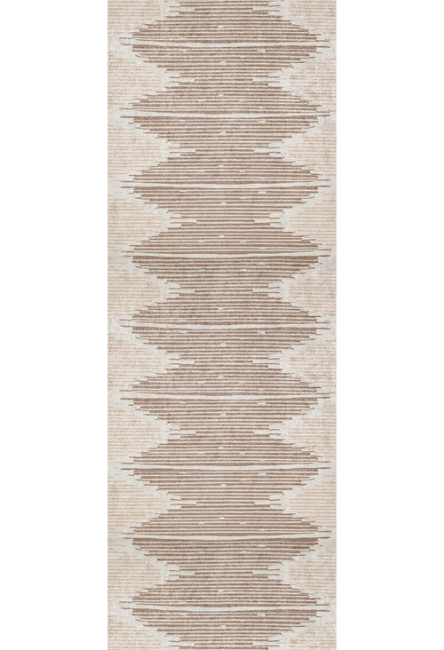 Load image 1 in gallery view. Boho Paradise - Washable Rug - JR2004: A flatweave rug with a geometric zigzag pattern in beige and light brown on a cream background, featuring horizontal lines and symmetry—perfect for those wanting cream and beige décor.