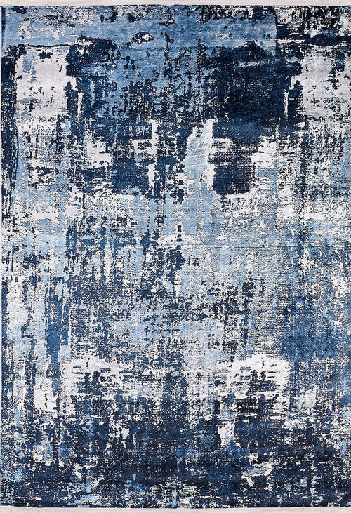 Load image 1 in gallery view. The Bold Blooms - Washable Rug - JR836 (Custom Size) showcases abstract blue, navy, and white tones with a distressed pattern, resembling brushstrokes—ideal for high-traffic spaces and easy to clean as a washable rug.
