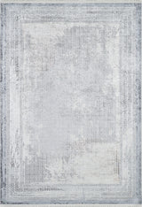 The Bold Borderline - Washable Rug - JR1984 (Custom Size) features a faded light gray and white geometric checkerboard center, a Greek key border, and is perfect for high-traffic areas thanks to its washable design.