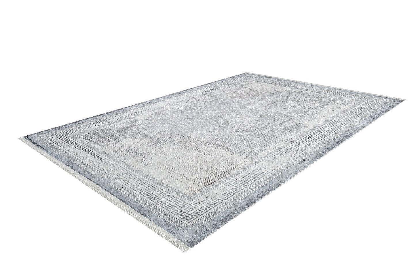 The Bold Borderline - Washable Rug - JR1984 (Custom Size) is a large, rectangular gray-anthracite rug with a subtle Greek key border, perfect for high-traffic areas and easy to clean, shown on a white background.