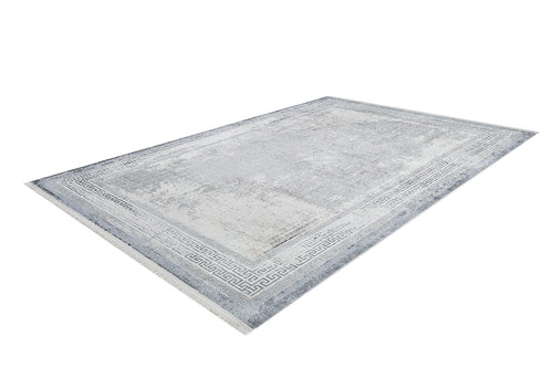 Load image 1 in gallery view. The Bold Borderline - Washable Rug - JR1984 (Custom Size) is a large, rectangular gray-anthracite rug with a subtle Greek key border, perfect for high-traffic areas and easy to clean, shown on a white background.