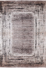 The Borderline Chic - Washable Rug - JR1156 (Custom Size) features a distressed geometric pattern in gray, beige, bronze, and brown tones for a soft vintage look—ideal for allergy-sensitive homes.