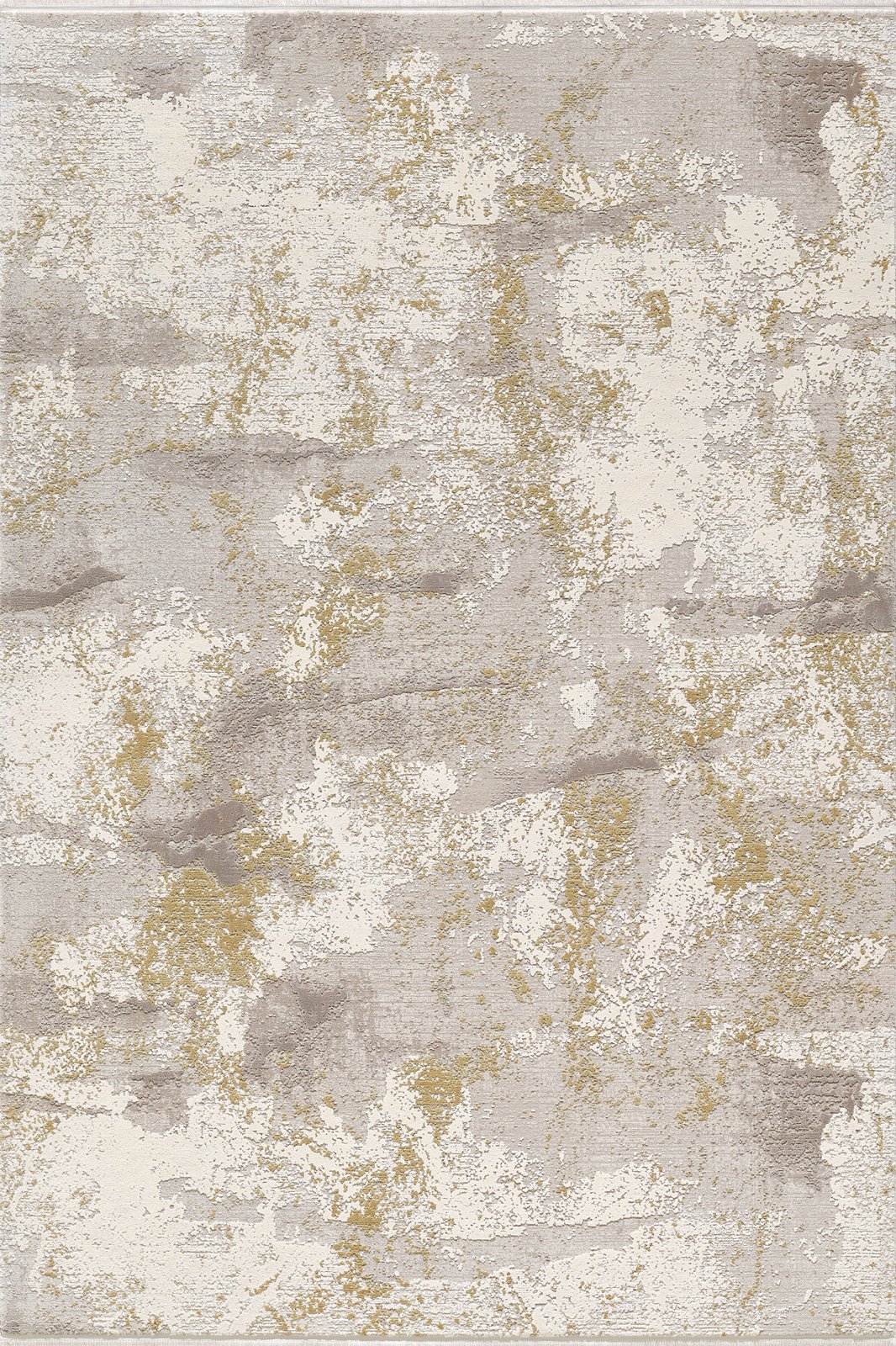 The Bright Swirls Contemporary Rug - M657F features a distressed pattern in beige, cream, gray, and gold for a modern, textured look. This machine-made rug brings artistic flair to any space.