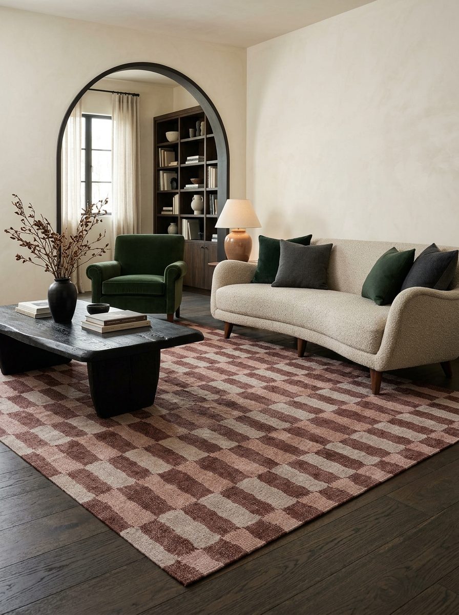 Burgundy Check - Washable Rug - JRN1092