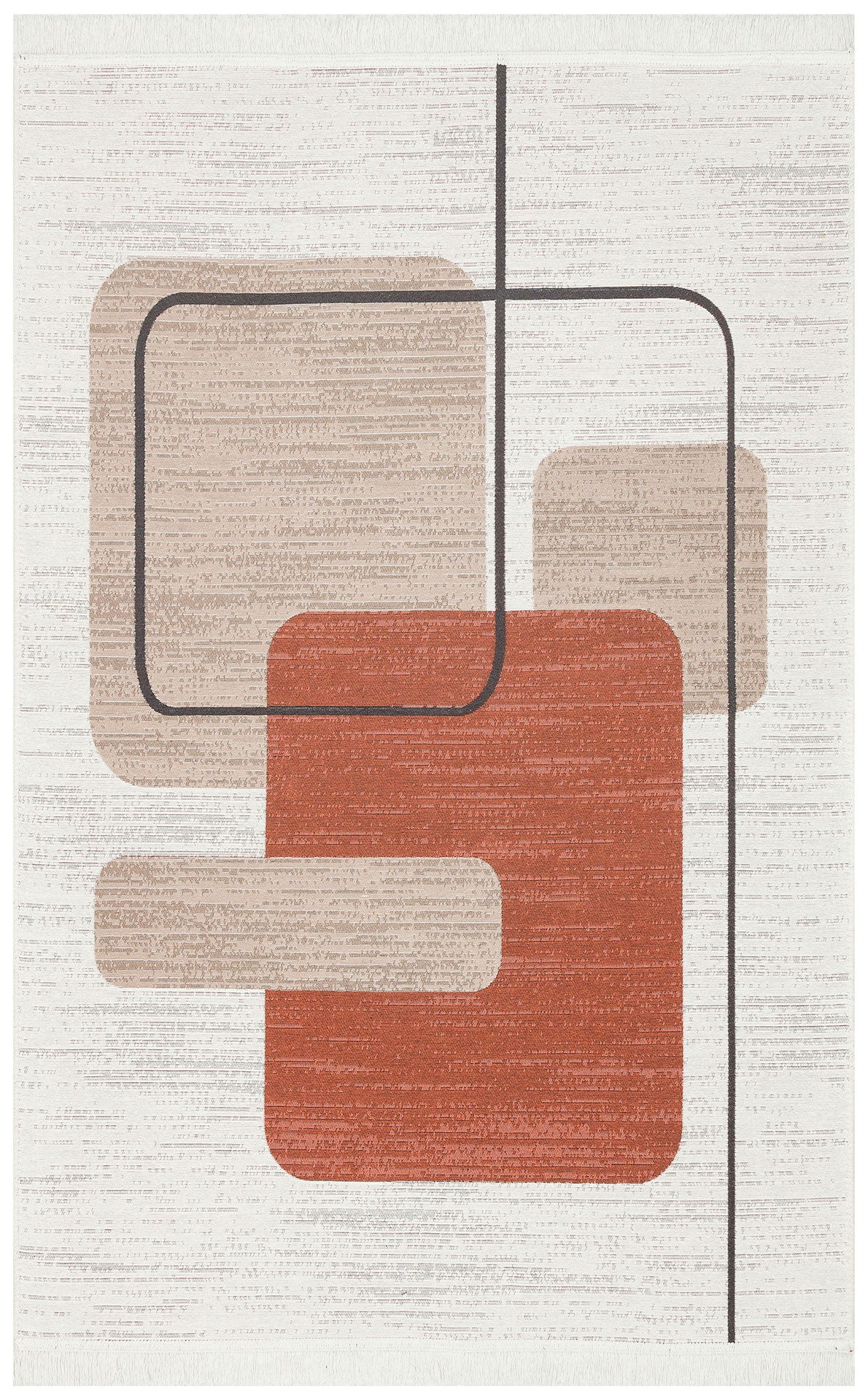 Burnt Stone - Washable Reversible Kilims - AR36: Modern flatwoven rug features overlapping beige and rust squares and rectangles on a light background, accented by thin black lines for a geometric look—stylish and easy to clean for any room.