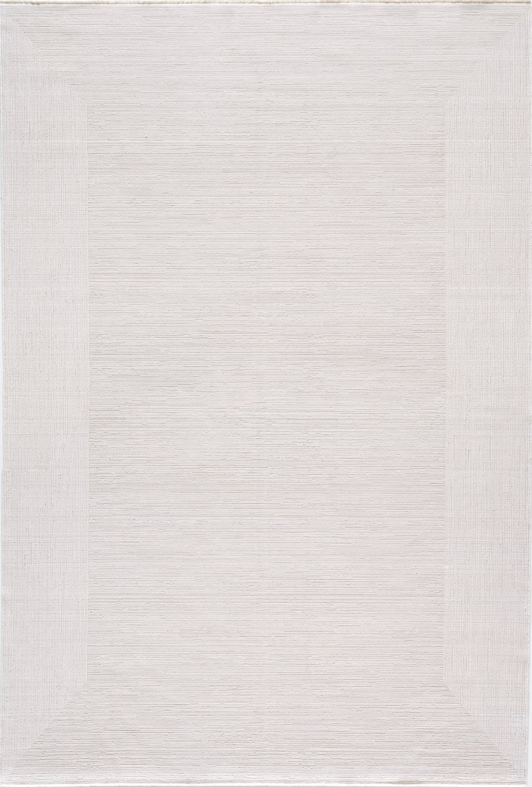 The Candlelight Comfort Modern Ivory Rug - EW2824 is a rectangular, machine-made rug in light beige with a subtle darker border and minimalist design. Its soft, uniform texture adds modern elegance to any space.