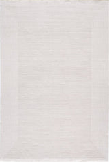 The Candlelight Comfort Modern Ivory Rug - EW2824 is a rectangular, machine-made rug in light beige with a subtle darker border and minimalist design. Its soft, uniform texture adds modern elegance to any space.