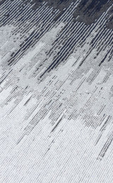 Close-up of the Charcoal Frame - Washable Double-Sided Kilims - AR40 rug, featuring a textured recycled cotton surface with an abstract linear pattern in white, gray, and dark blue that creates a striking diagonal gradient effect.