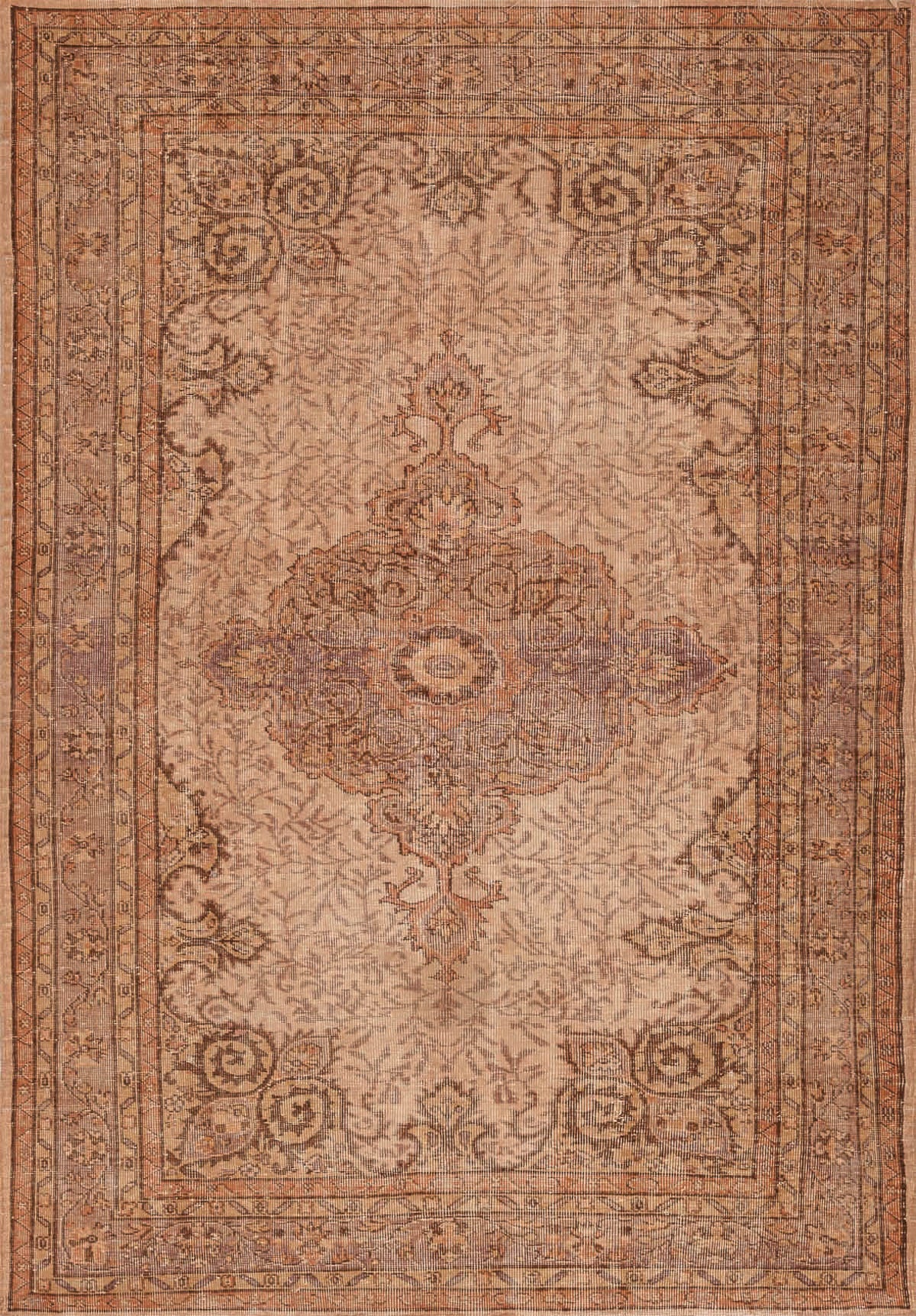 The Chateau Elegance - Washable Rug - JRN1018 features an ornate vintage cream-beige medallion design with floral, vine patterns, and a decorative border in muted earthy tones of beige, brown, and faded orange.