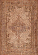 The Chateau Elegance - Washable Rug - JRN1018 features an ornate vintage cream-beige medallion design with floral, vine patterns, and a decorative border in muted earthy tones of beige, brown, and faded orange.