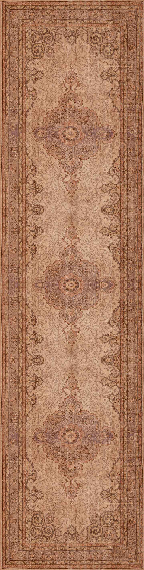 Load image 1 in gallery view. The Chateau Elegance - Washable Rug - JRN1018 features a long, rectangular medallion design with ornate, symmetrical patterns in muted brown, beige, and rust for a classic vintage look that enhances any room.