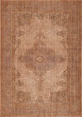 The Chateau Elegance - Washable Rug - JRN1018 (Custom Size) features a vintage cream-beige base with an ornate central medallion, floral and vine motifs in tan and rust, and intricate repeating patterns for an elegant antique look.