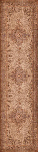 The Chateau Elegance - Washable Rug - JRN1018 (Custom Size) features a vintage-inspired medallion design in muted brown, tan, and rust with ornate borders. This easy-care rug blends traditional style with modern washability.