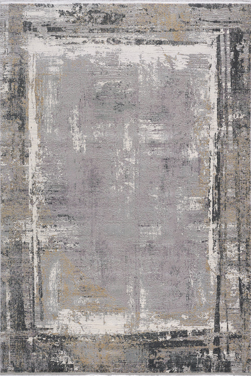 Load image 1 in gallery view. The ChromaBurst Premium Rug - Dark - MT175 features a distressed pattern in gray, beige, cream, and black with irregular rectangles and brushstroke textures. This machine-made rug blends style and durability for modern spaces.