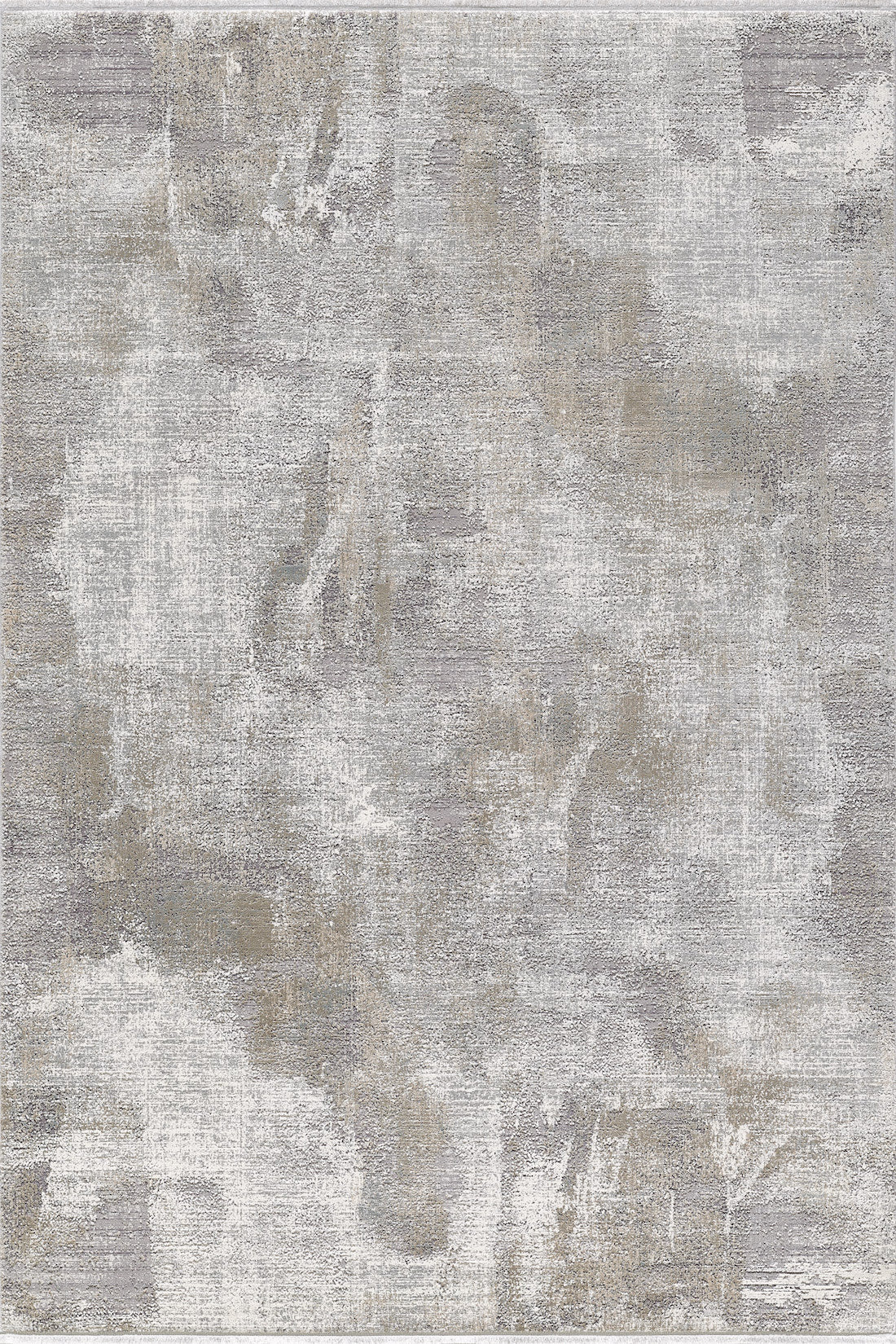 The Chromatic Flair Contemporary Rug - Latte - M660D features a modern, machine-made design with a distressed texture and painterly pattern in gray, beige, and taupe tones, offering layered shades and subtle variations for a stylish look.