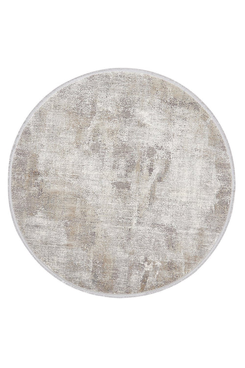 Load image 1 in gallery view. The Chromatic Flair Contemporary Rug - Latte - M660D is a round, machine-made rug featuring a distressed abstract design in neutral beige, gray, and off-white tones, adding modern style to any room.