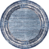 The Classic Bordered - Washable Rug - JR1197 (Custom Size) is a round blue and white rug, washable and ideal for high-traffic areas, making it perfect for allergy-sensitive homes.