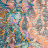 Classic Motif - Washable Rug - JRN29 features a lively blend of orange, teal, purple, and gray in swirling, textured patterns with soft brushstrokes and zigzags—ideal for high-traffic areas.