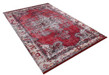The Classic Revival - Washable Rug - JR1374 (Custom Size) features a red rectangular center, ornate white and gray floral patterns, and a beige-red border. Its slightly distressed, vintage look is perfect for high-traffic areas.