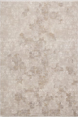 The Cloudscape Geometry Modern Rug - M533B features a rectangular abstract pattern in beige and taupe, with faint overlapping shapes and a subtly distressed texture, bringing modern sophistication to any space.