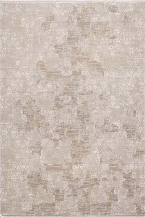 Load image 1 in gallery view. The Cloudscape Geometry Modern Rug - M533B features a rectangular abstract pattern in beige and taupe, with faint overlapping shapes and a subtly distressed texture, bringing modern sophistication to any space.