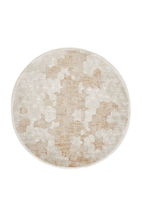 Load image 1 in gallery view. The Cloudscape Geometry Modern Rug - M533B is an oval acrylic-viscose rug with a beige and ivory geometric pattern, subtle star motifs, and abstract designs. Machine-made, it has a soft texture and a light, neutral palette.