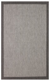 The Coal Texture - Kilim - MNO02 is a rectangular light gray flat weave rug featuring a subtle herringbone pattern and a solid dark gray border.