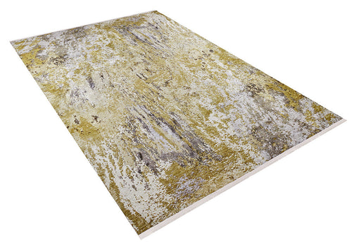Load image 1 in gallery view. The Color Splash - Washable Rug - JR146 (Custom Size) features a rectangular shape with an abstract yellow, gold, gray, and white design—perfect for high-traffic areas. Displayed on a white background.