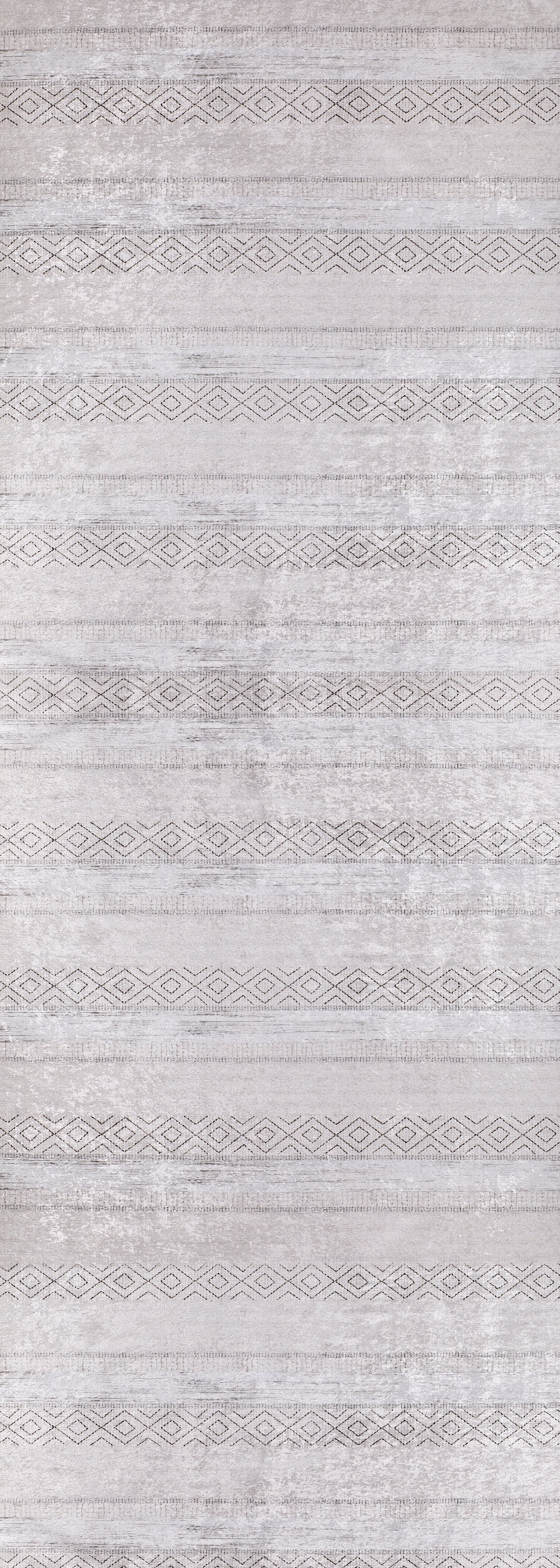 The Contemporary Coordinates - Washable Rug - JR750 features a light gray textured surface with horizontal rows of geometric patterns, offering a subtle, elegant look that complements cream and beige rugs or any washable rug collection.