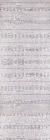 The Contemporary Coordinates - Washable Rug - JR750 features a light gray textured surface with horizontal rows of geometric patterns, offering a subtle, elegant look that complements cream and beige rugs or any washable rug collection.