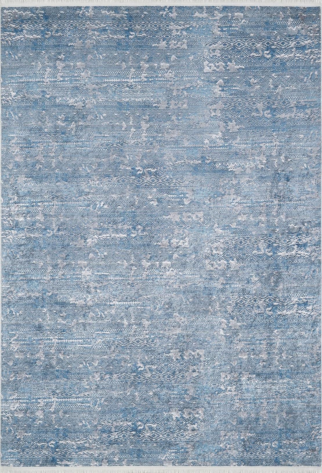 The Contemporary Serenity - Machine-Washable Rug JR1884 (Custom Size) is a rectangular blue rug with a distressed, textured pattern in blue and light gray, offering a vintage abstract look ideal for high-traffic areas in your home.