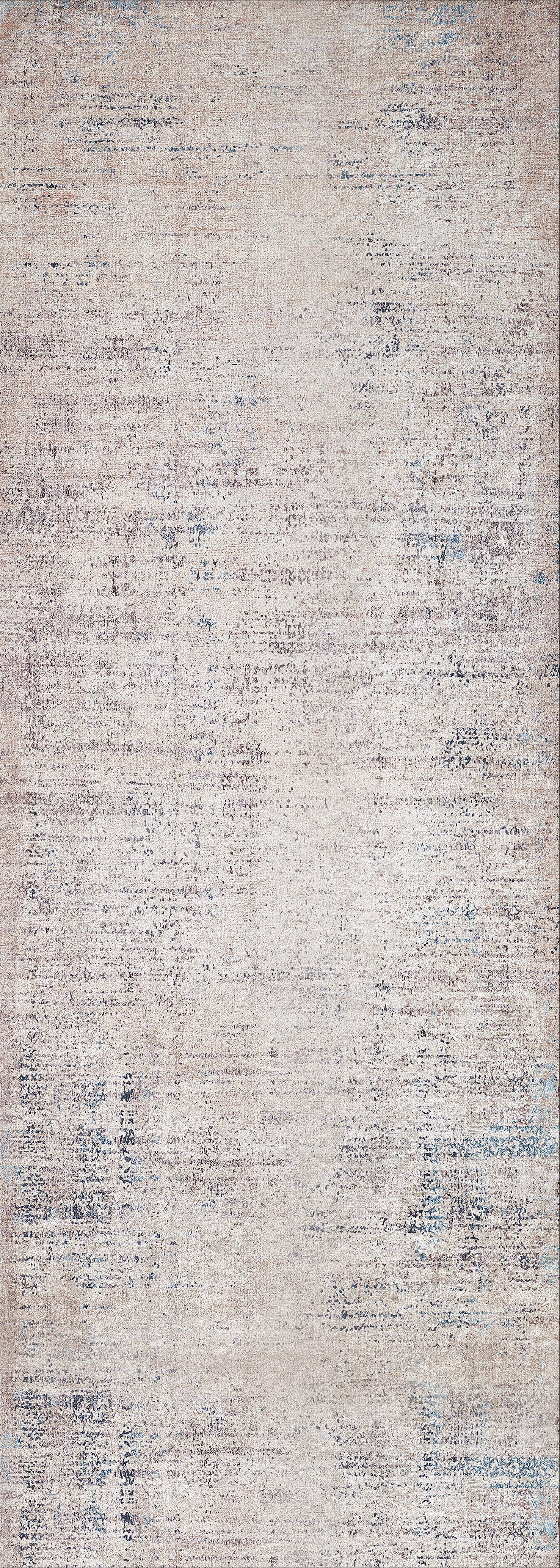 The Copper Glow - Washable Rug - JR1700 features a light beige, distressed pattern with blue and gray accents for a vintage look. Its soft texture and muted tones make it perfect for high-traffic areas seeking timeless cream and beige rugs.